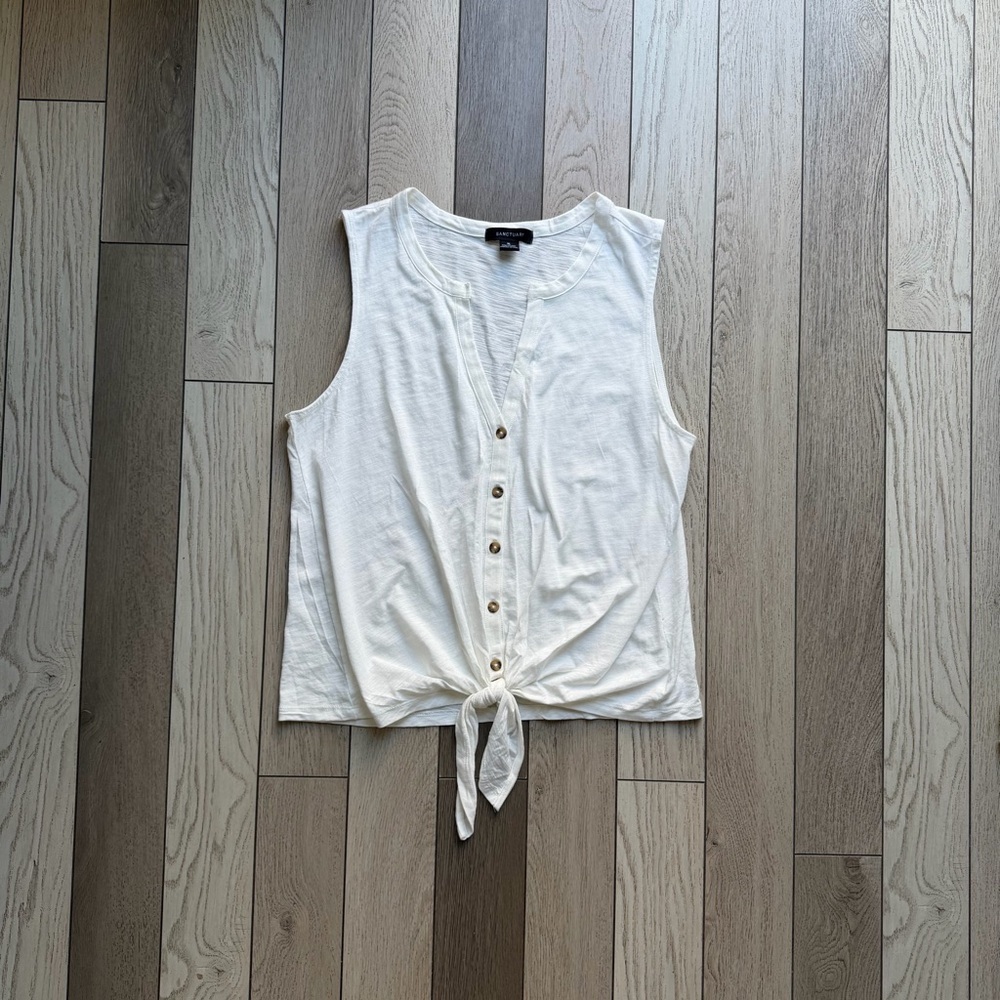 Sanctuary Cream Button-Front Tie Tank